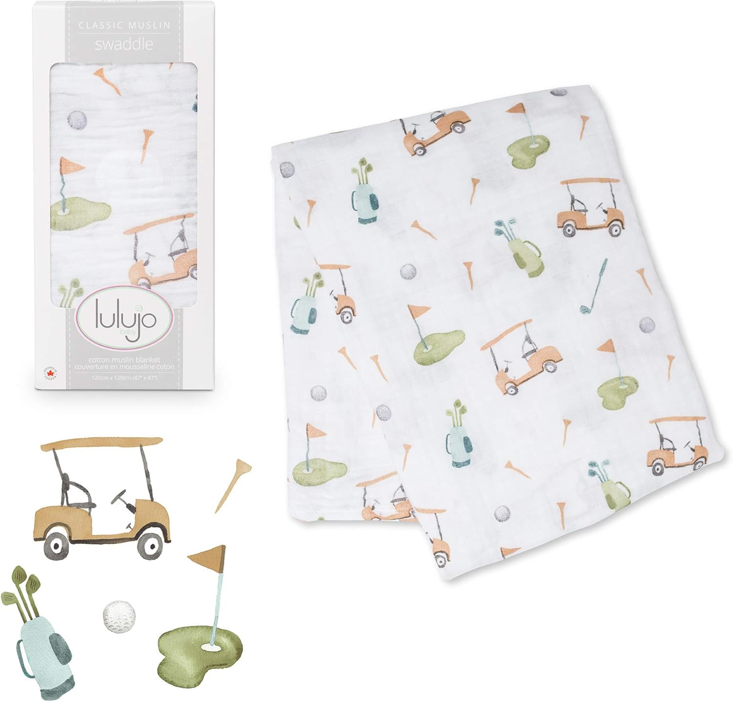 Lulujo Baby Cotton Muslin Swaddle Blanket, Mountain Top, 47 X 47-Inch