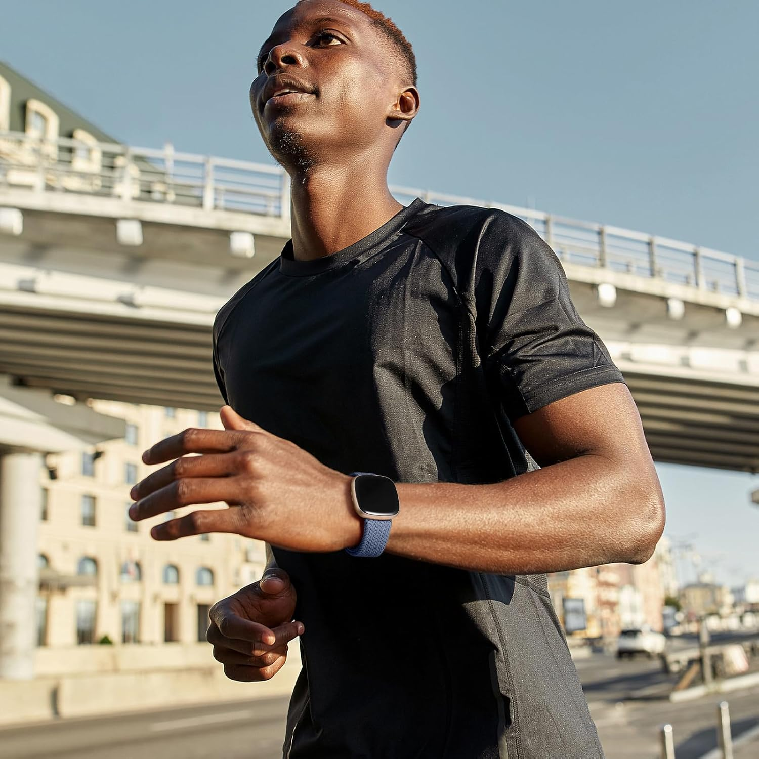 Getino Braided Stretchy Band Compatible with Fitbit Sense Band/Sense 2/Versa 4/ Versa 3 Bands Women Men, Soft Nylon Elastic Accessories, Strap for Fitbit Sense/Sense 2/ Versa 4/ Versa 3 Watch, Parent - Black image number 4