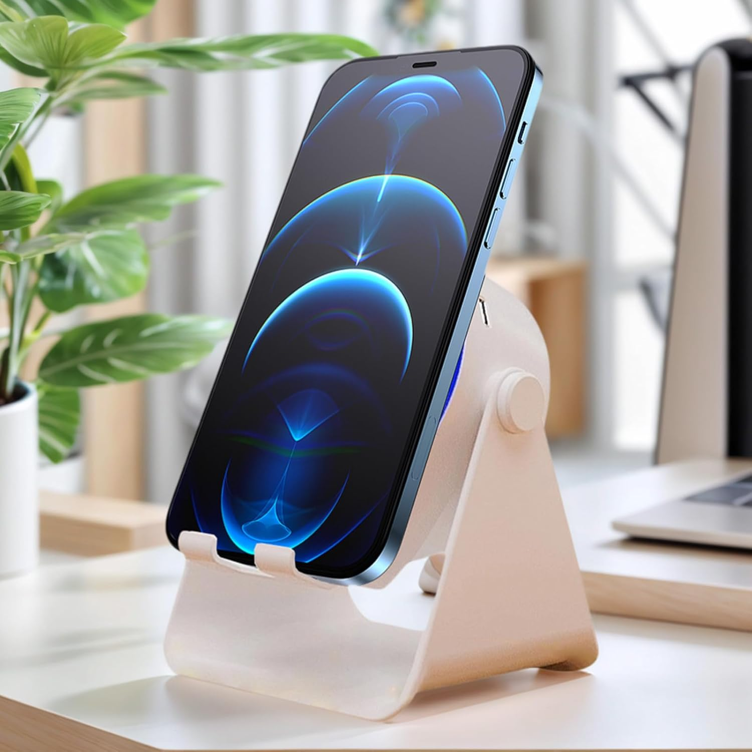 Desk Speakers - Phone Stand Induction Amplifier,360 Degree Rotate Bathroom Speaker with RGB Light,For Night Kitchen Bathroom Tablet - White image number 6