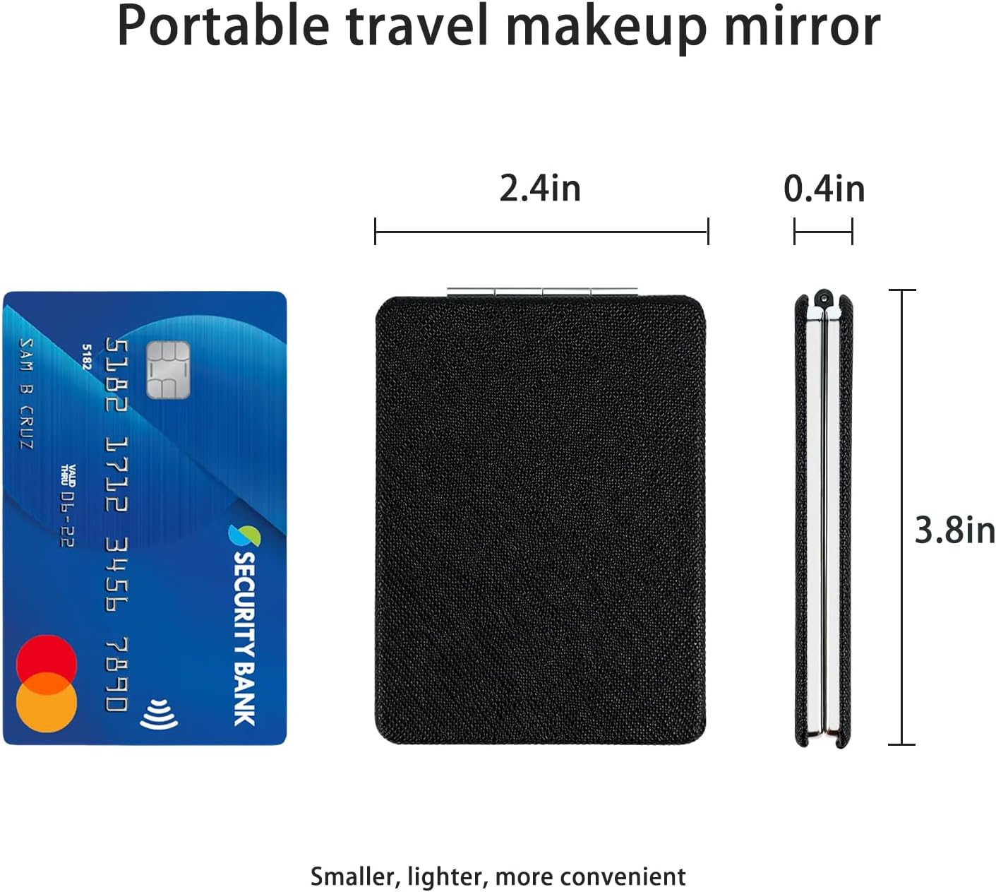 YOLCAR Portable Beauty Mirror with Leather Cover, 1X/2X Two-Sided Makeup Small Pocket Mirror, Portable for Travel and Purses - Black image number 2
