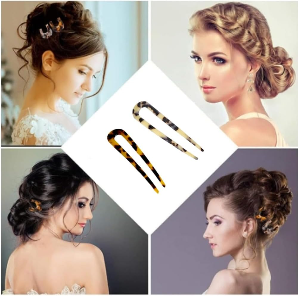 4Pcs French U-Shaped Hair Pin, Hair Sticks Forks Cellulose Acetate Tortoise Shell,Twist Hair Pins Clip for Long Hair for Women Vintage Hairstyle Accessories Chignon Pin image number 2