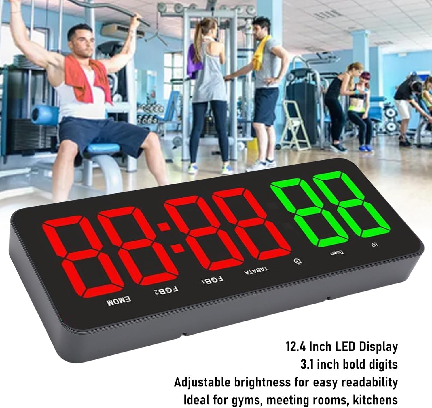 Dpofirs Portable Gym Timer Clock, 12.4 Inch Workout Interval Timer with Remote Control, Countdown Count up Stopwatch Wall Mounted for Training Boxing image number 1
