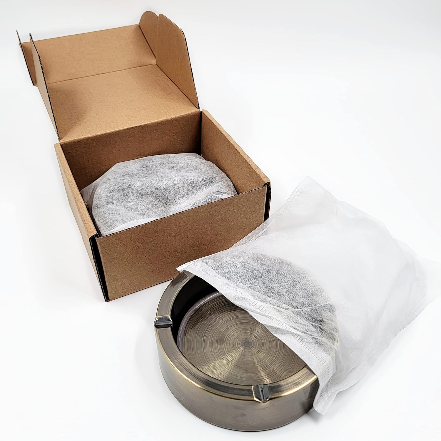 Bronze Stainless Steel round Metal Ashtray for Cigarette Cigar - Portable Home Office Patio Tabletop Countertop Ash Tray - Durable Fancy outside D&eacute;cor Hotel Restaurant Bar &hellip; (2) image number 1