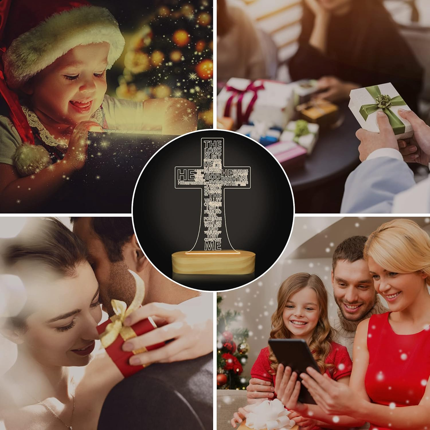 Jesus Cross 3D Night Light Desk Table Lamps,Warm Colors LED Wooden Lighting for Holiday Gifts image number 5