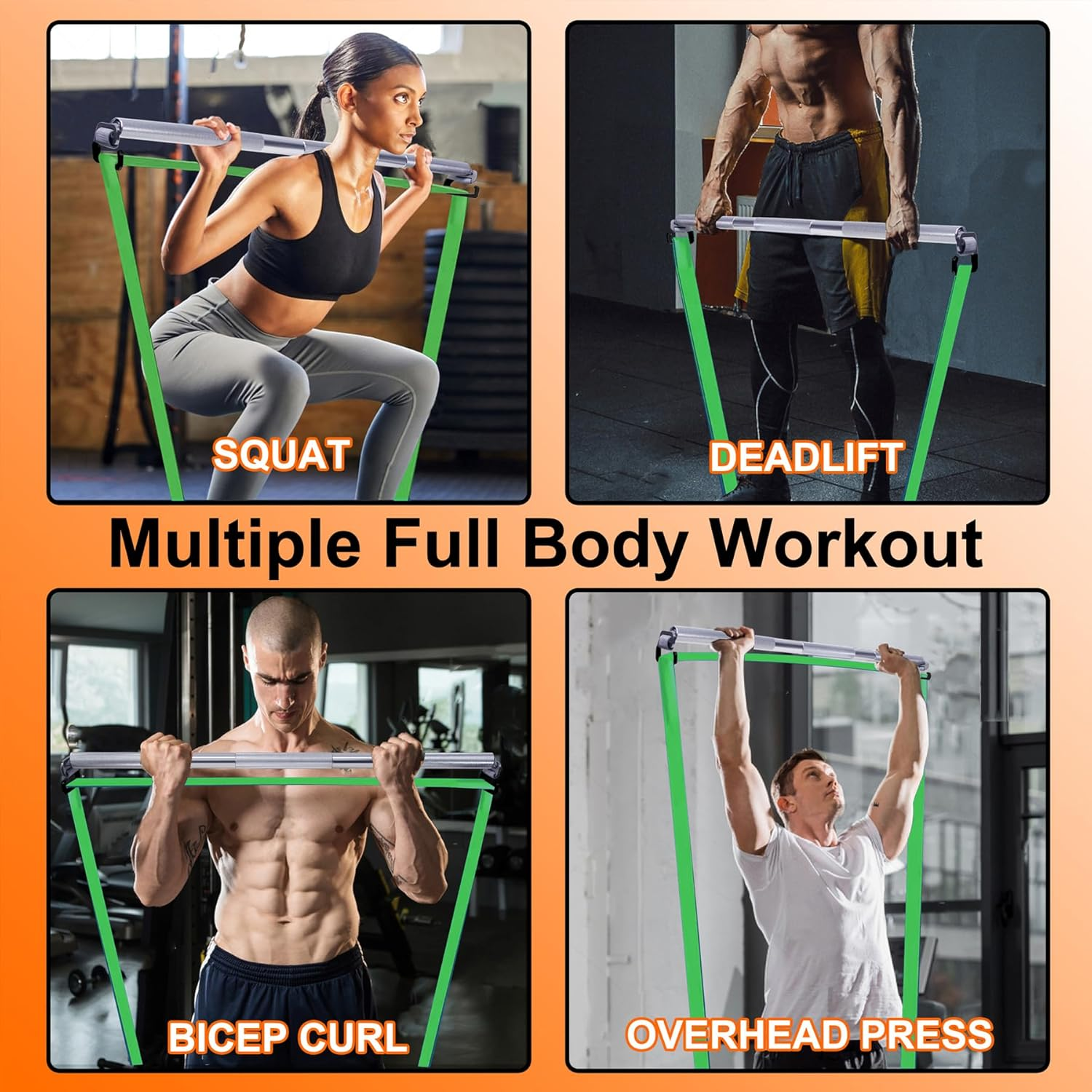 J Bryant Fitness Resistance Band Exercise Bar Large Hook 37.8" Length with Handles Heavy Duty Bar image number 2