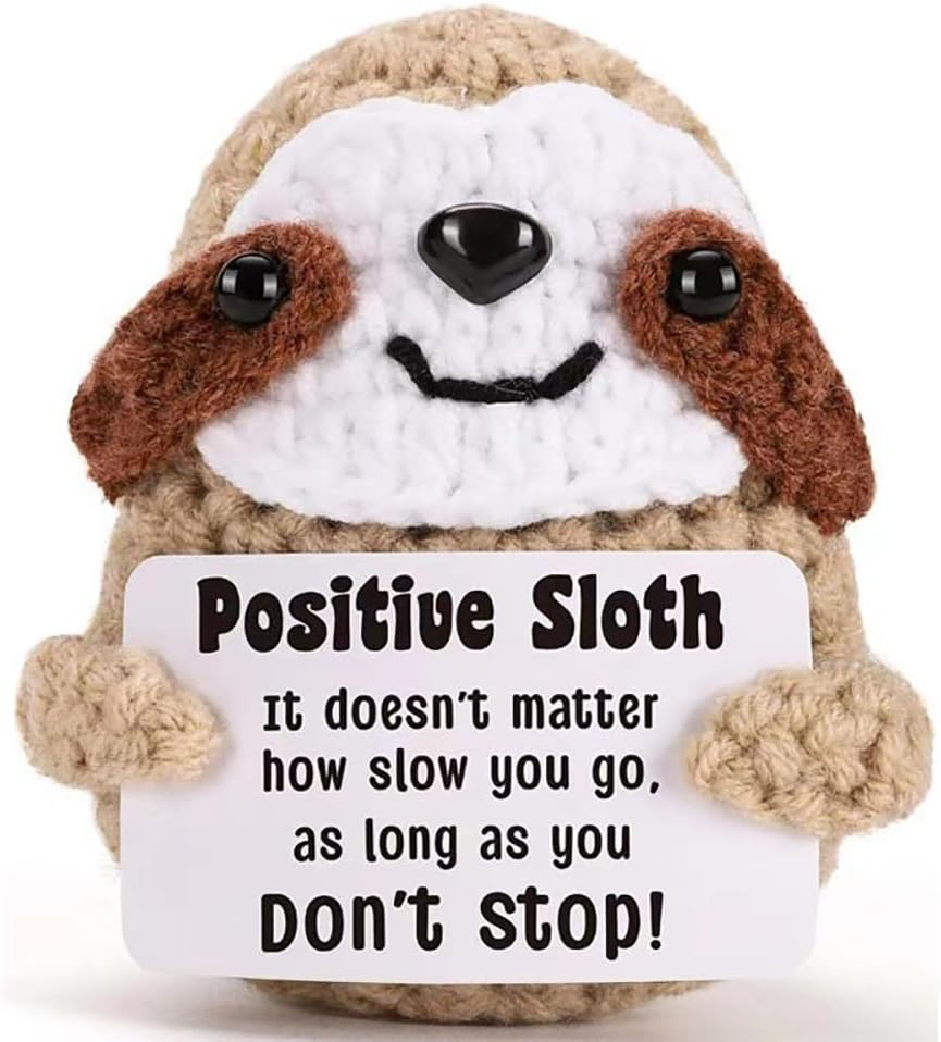 Positive Sloth, Handmade Emotional Support Sloth Gift with Positive Card, Inspirational Crochet Sloth Doll for Desk Decor image number 2