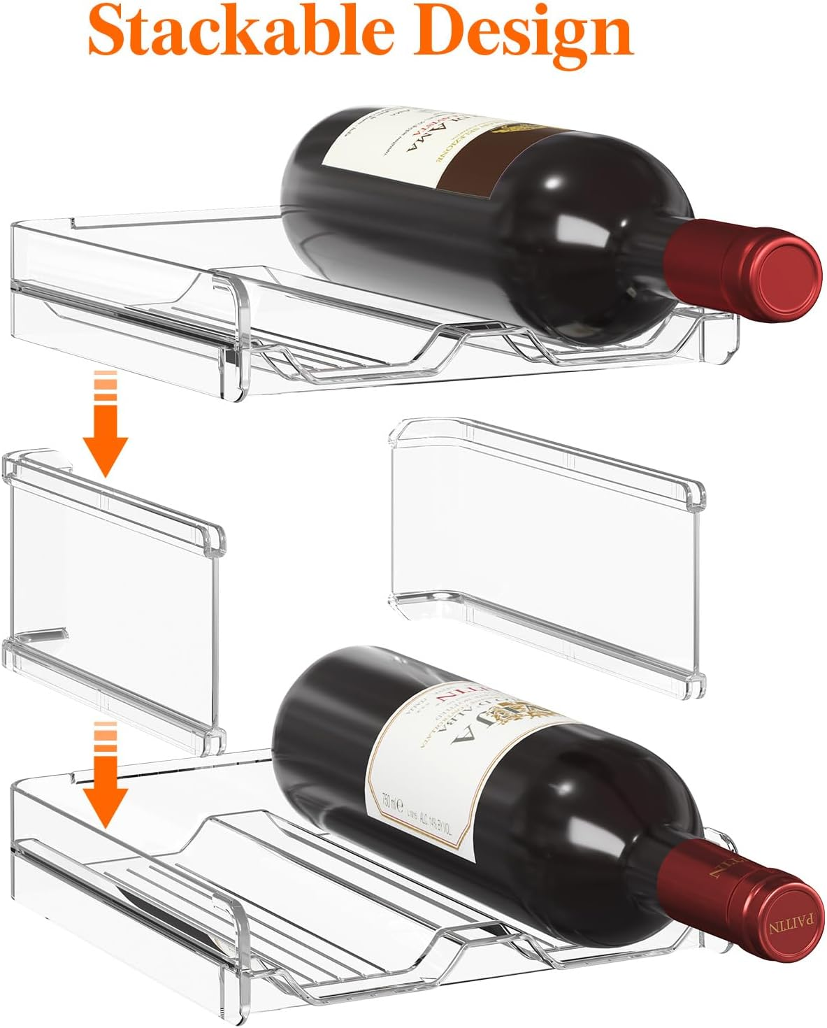 Lifewit Plastic Stackable Wine Rack for Refrigerator, Cabinet, Countertop,Wine Bottle Holder, Water Bottle Organizer for Fridge, Pantry, Hold 4 Bottles image number 3