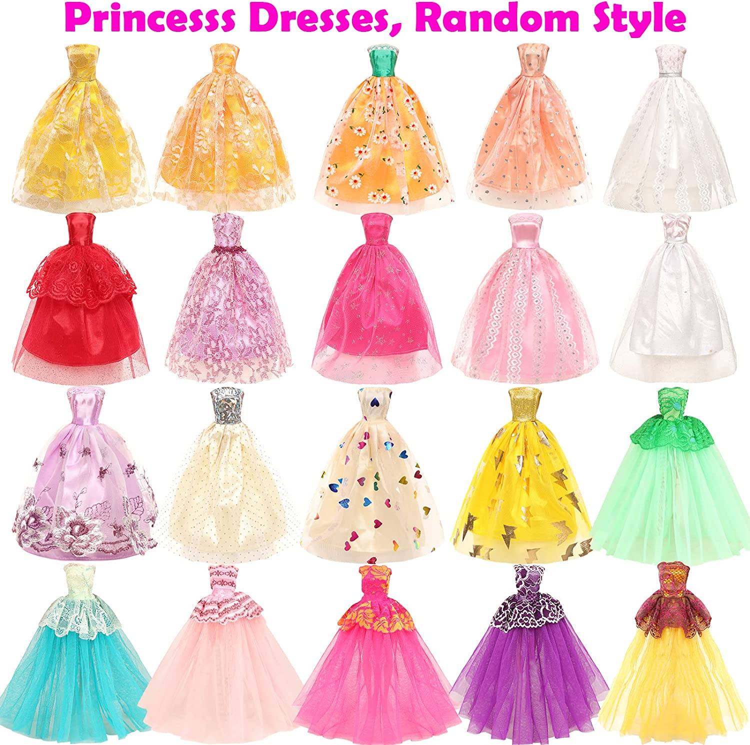 Barwa 57 Accessories Selected Randomly for 11.5 Inch 30 CM Dolls: 5 Fashion Dresses + 2 Clothes + 2 PCS Pants + 3 Wedding Dresses + 3 Swimsuits + 5 Mini Dresses + 37 Accessories