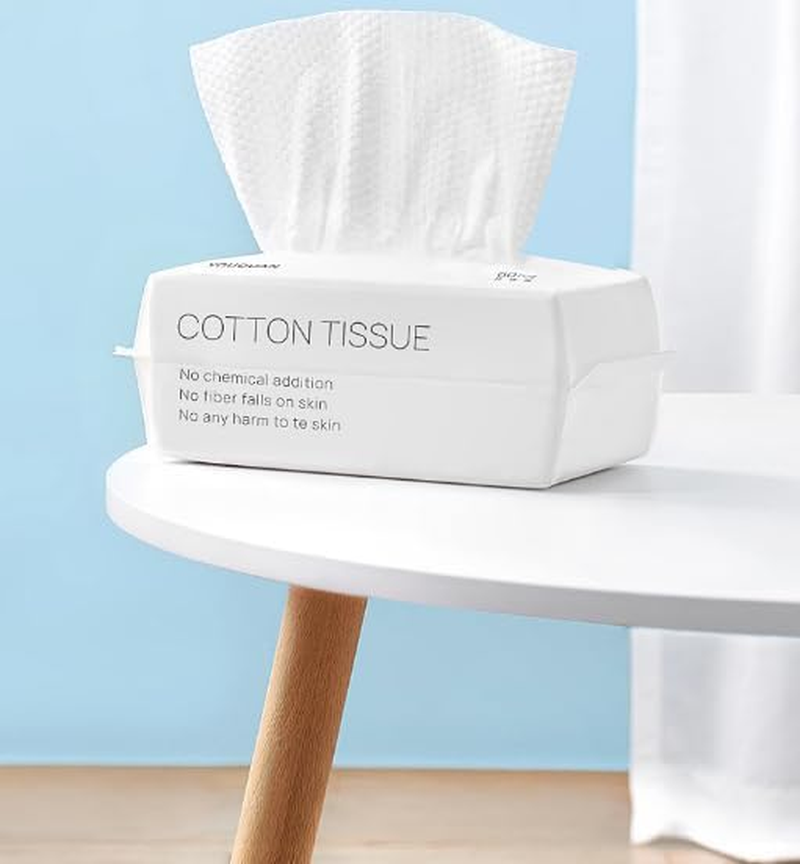 Disposable Face Towel, Extra Thick Cotton Tissue, 100% Cotton Lint Free Unscented Dry Wipes, Facial Clean Washcloth Tissue, Make up Removing Wipes Ultra Soft for Sensitive Skin Cleaning (6 Packs) image number 2