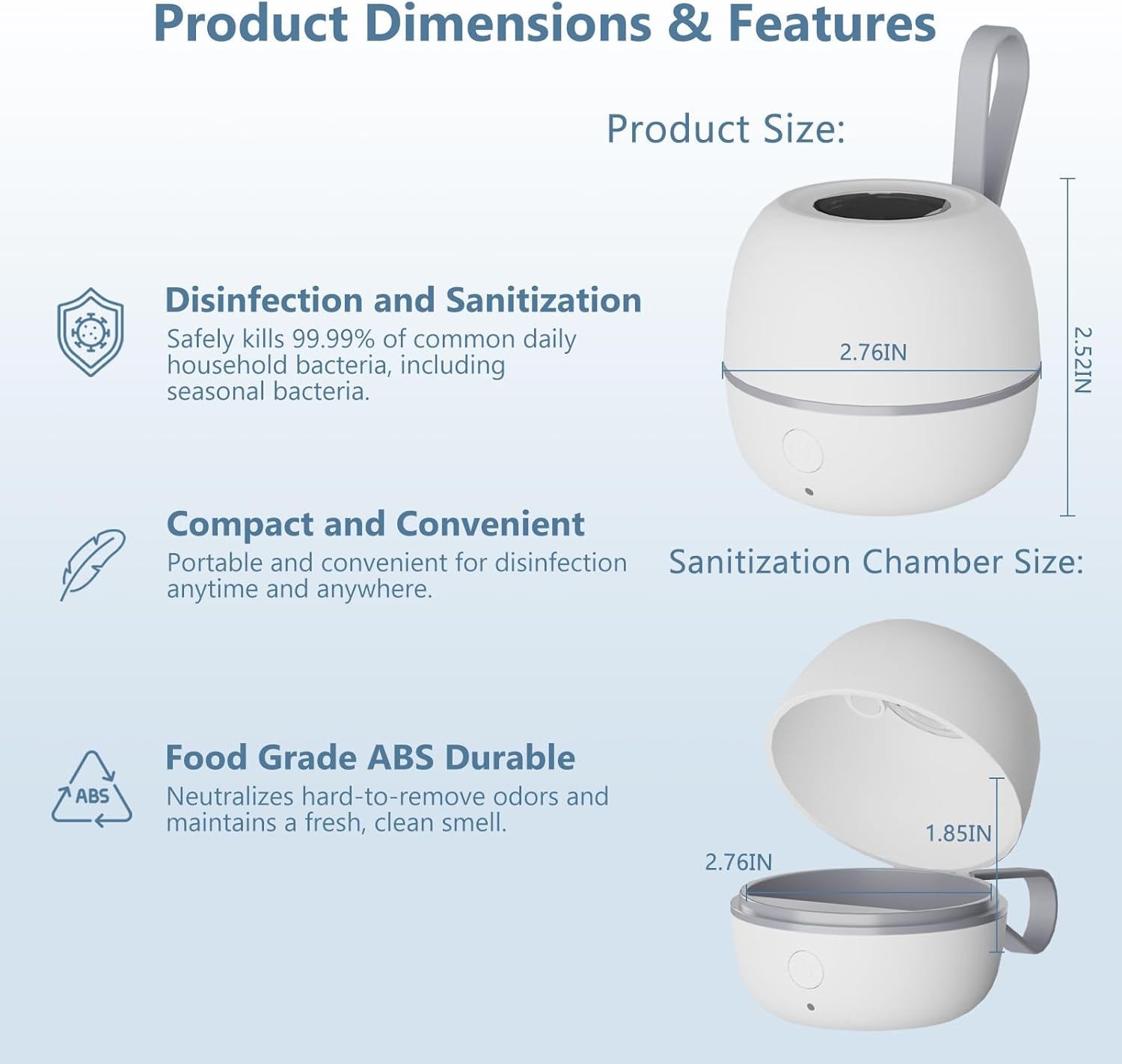 Pacifier Sanitizer Portable, UV Light Sanitizer on the Go, USB Charging Sanitizer Case, Mini Pacifier Sanitizer 99.99% Cleaned in 59 Seconds image number 1