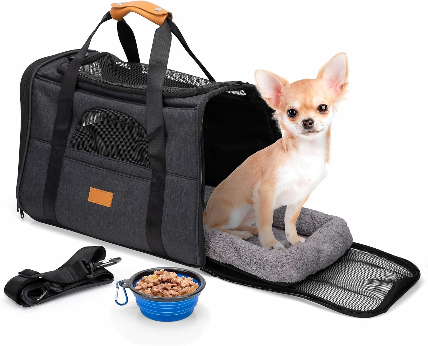 Maxxpro Travel Bag Dog/Cat - 44 X 31 X 34 Cm - Foldable Feeding Bowl/Pet Bed - Shoulder Strap and Carry Handle - up to 5 Kg - Grey image number 2