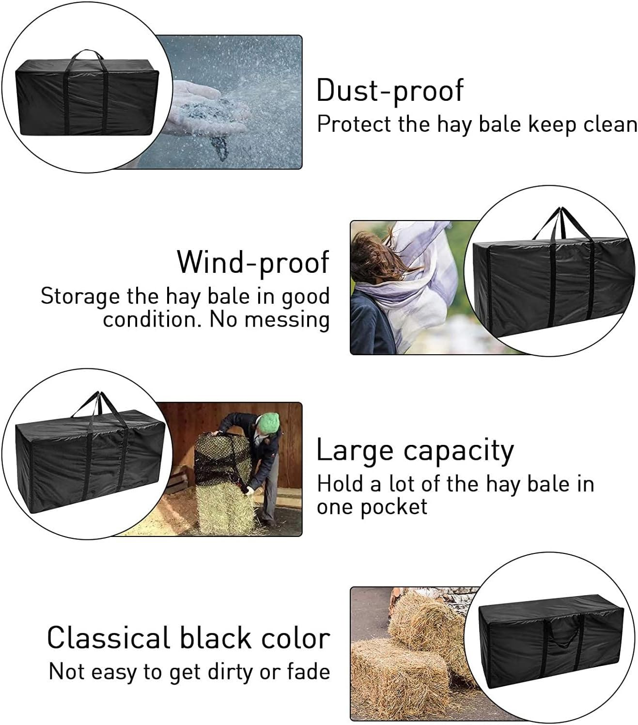 THJOPOKEEL Hay Bale Storage Bag, Extra Large Tote Hay Bale Carry Bag, Foldable Portable Horse and Livestock Hay Bags with Zipper Waterproof, Black