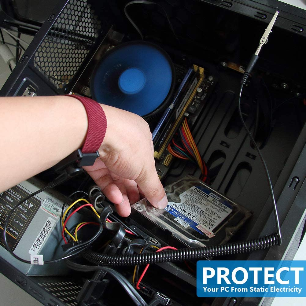 Anti Static Wrist Strap with Grounding Wire & Alligator Clip | Reusable ESD Bracelet for Electronics, PC Build, Computer Repair | Adjustable Conductive Wristband for Static Discharge Protection image number 2