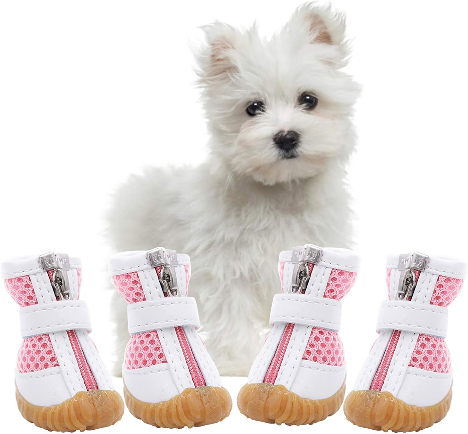 AOFITEE Mesh Dog Shoes Pet Boots, Breathable Dog Shoes for Small Doggy, Waterproof Pet Sandals with Anti-Slip Sole and Zipper Closure, Durable Pet Paw Protector for Hot Pavement