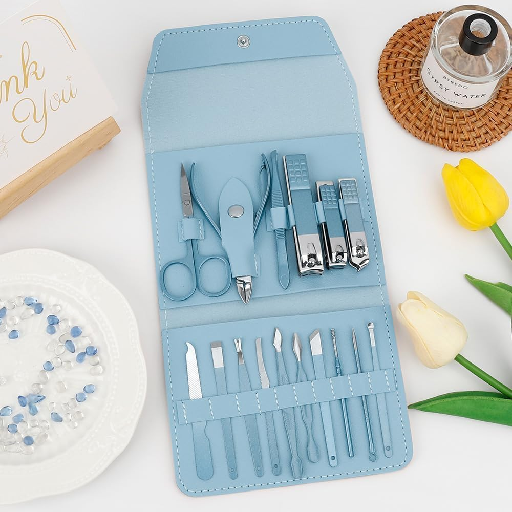 Wzenclave 16Pcs Professional Grooming Kit Stainless Steel Steel Manicure Set Nail Clippers Eyebrow Scissors Cuticle Nippers Pedicure Kit image number 2