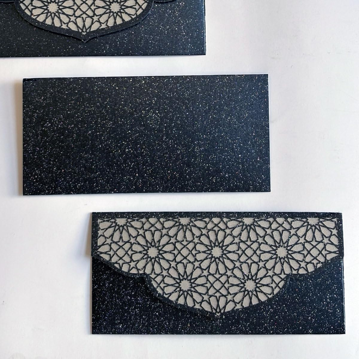 Laser Cut Shagun Lifafa/Money Gift Envelope for Christmas, Wedding, Birthday, Diwali, Eid, Gifting (Glittery Black) image number 3