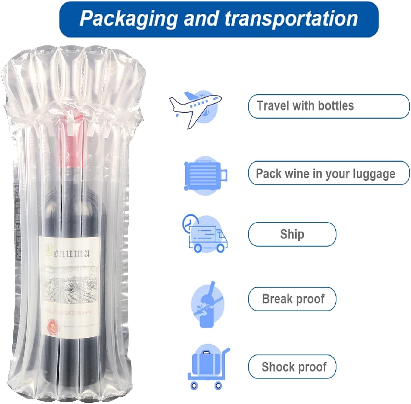 20 Pack Wine Bottle Protector Bags, Inflatable Air Column Cushion Bags with Pump for Safe Transportation image number 4