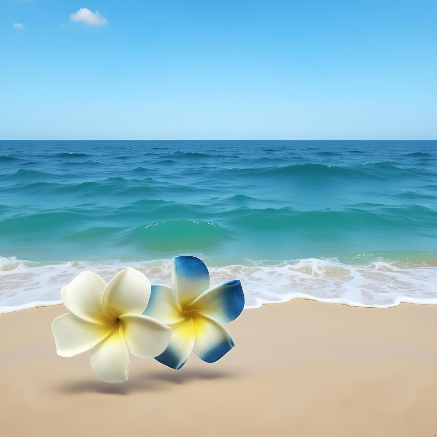 4Pcs Hawaiian Flower Hair Clips, White and Blue, 7Cm, Foam Head Flower Party Beach Hair Clip Hair Accessories image number 2