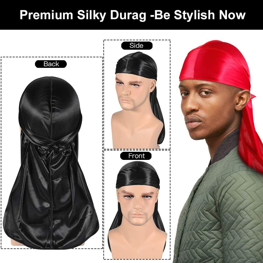 3Pcs Silky Durag with Wave Brush for Men 360, Curved Medium/Hard Hair Brush Kits,A image number 2
