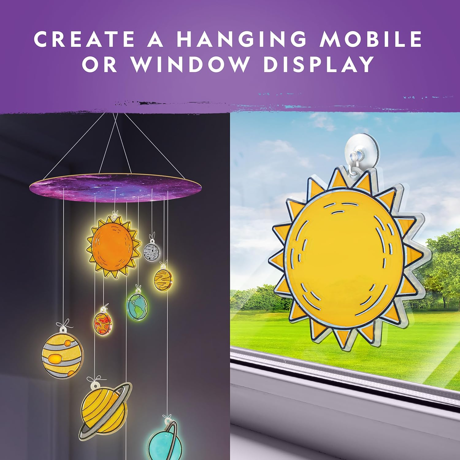 National Geographic Kids Window Art Kit - Stained Glass Solar System Arts & Crafts Kit with Glow in the Dark Planets, Suncatchers, Space Room D&eacute;cor image number 4