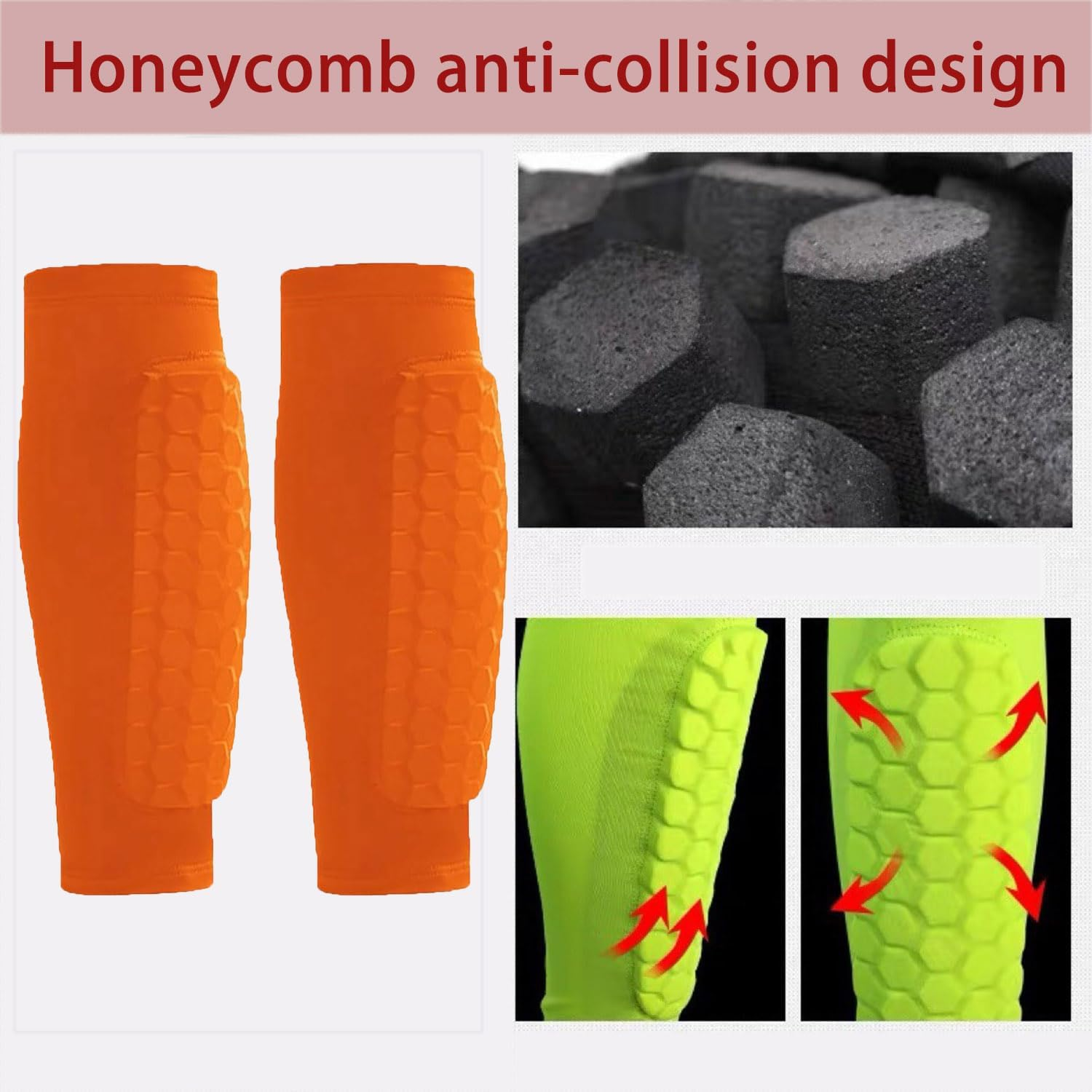 Roczential Shin Guards for Soccer, Lightweight Shin Pads for Kids Youth & Adult - Football Shin Defender Protective Gear, Comfortable Breathable Leg Guards. (2, Orange, Medium) image number 4