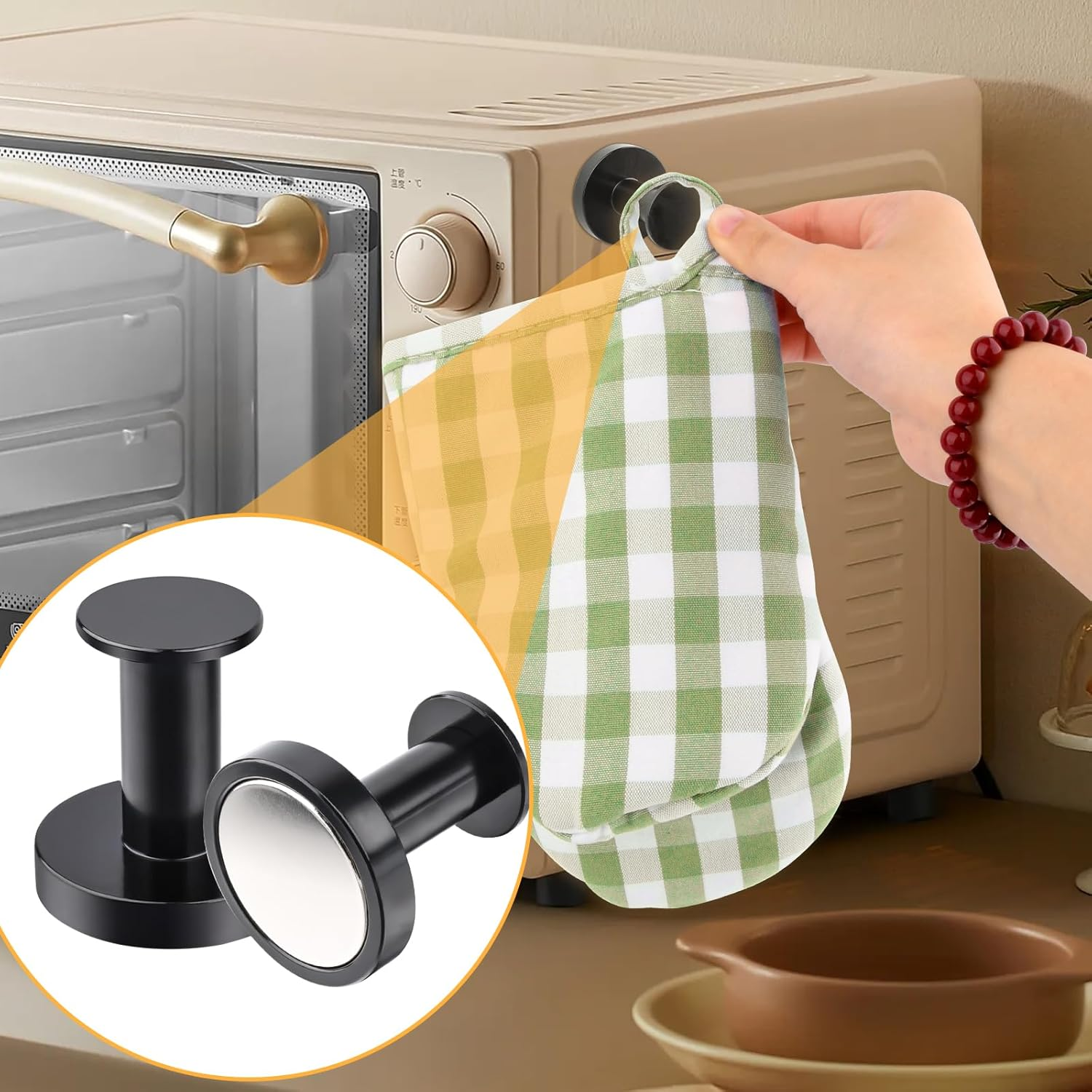 MIN CI Strong Magnetic Hooks Heavy Duty Push Pin Magnet Hooks for Home Hanging Cruise Ship Camping Grill Kitchen Fridge Garage and Refrigerator 1.42In Black 4 Pack image number 6