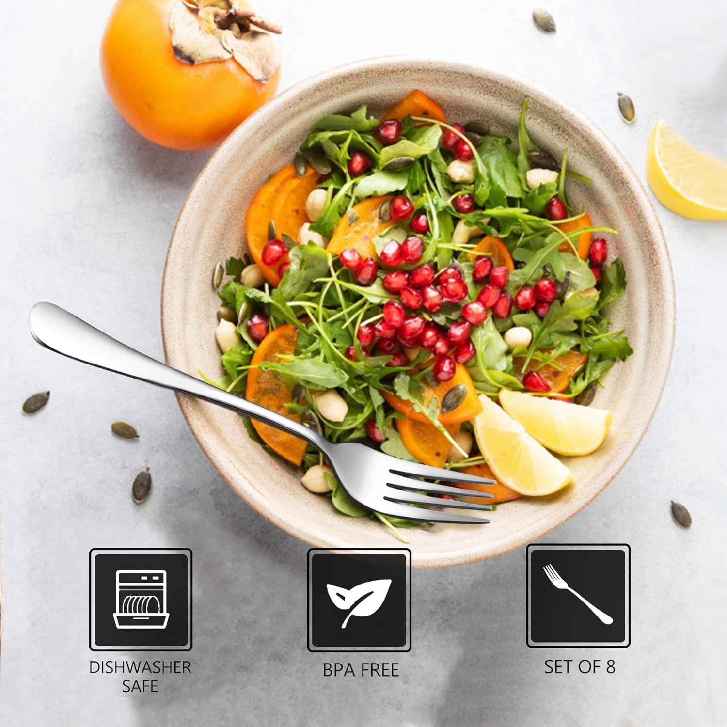 Tiokin Dinner Forks Set, Set of 12 Food Grade Stainless Steel Silverware Forks (20.5 Cm),Table Forks,Flatware Forks,Mirror Finish Dishwasher Safe,Use for Home,Kitchen or Restaurant image number 1