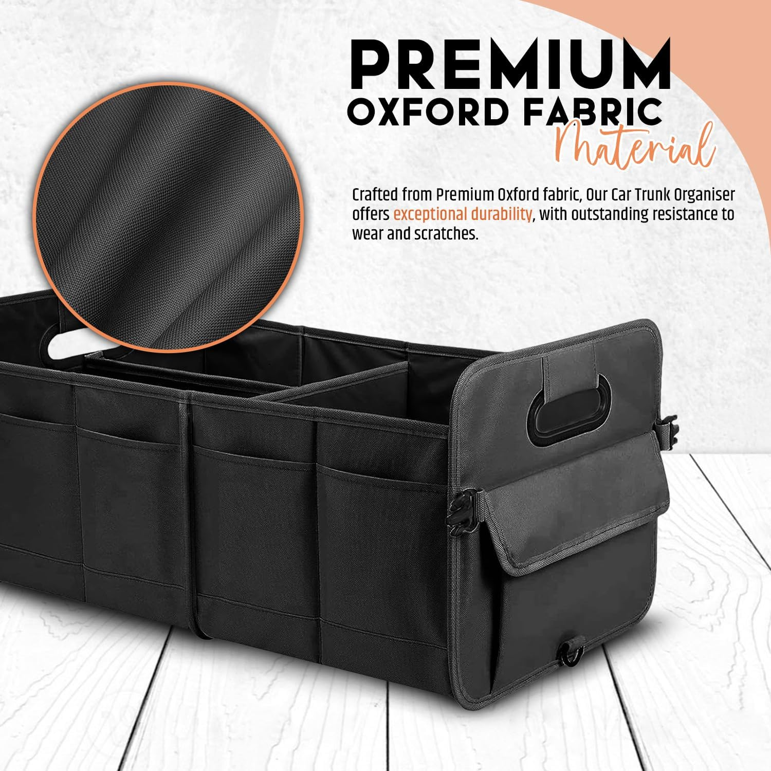 Car Boot Organiser with Super Capacity Storage &ndash; Collapsible, Car Trunk Organizer with Reinforced Handles, Adjustable Straps & Non-Slip Bottom &ndash; 2 Seatback Organisers for Suvs, Sedans, & Rvs - Black