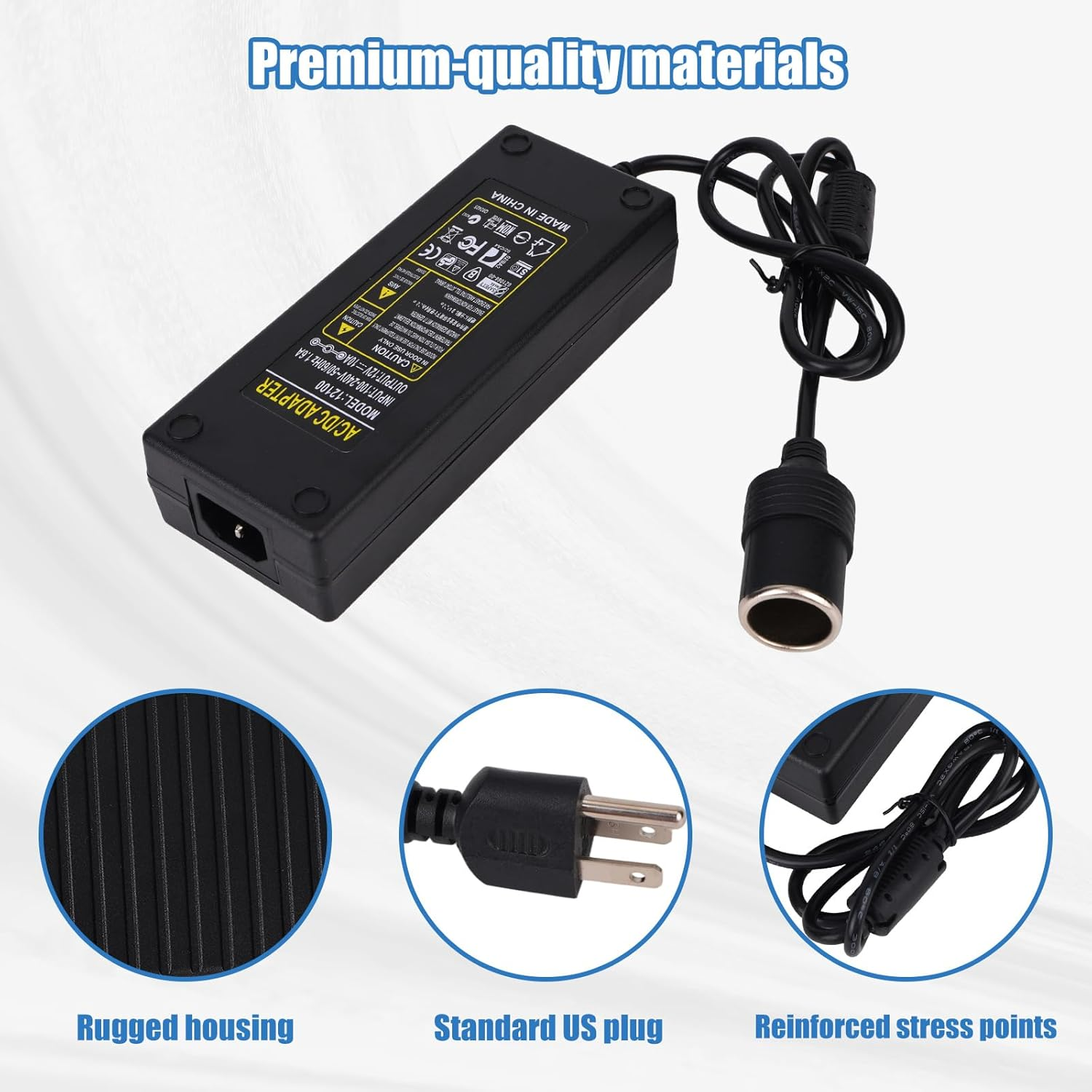 AC to DC 110V to 12V Converter, 10A 120W Power Supply Car Cigarette Lighter Socket Adapter with Wall Plug for Car Electronics Refrigerator Vacuum Cleaner Tire Inflator and More image number 4