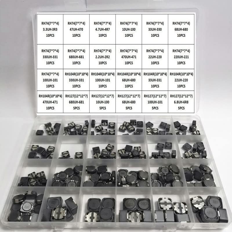 205 PCS/LOT 24 Kinds SMD Power Inductor RH74 RH127 CDRH104R 10Uh 22Uh 33Uh 220 330 331 10 * 10 * 4Mm Shielded Winding (Resistance : 24Kinds-3.3Uh-6.8Uh)