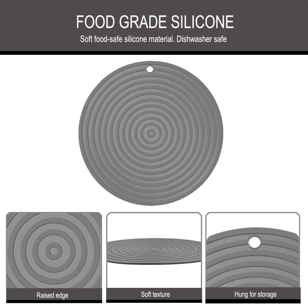 2 Pack Silicone Pet Feeding Mat for Dog and Cat, Non-Slip Placemat Tray to Prevent Food and Water Bowl Messes on Floor, Easy Clean Dish Mat for Medium and Small Pet (9.5"X9.5", Grey) image number 4