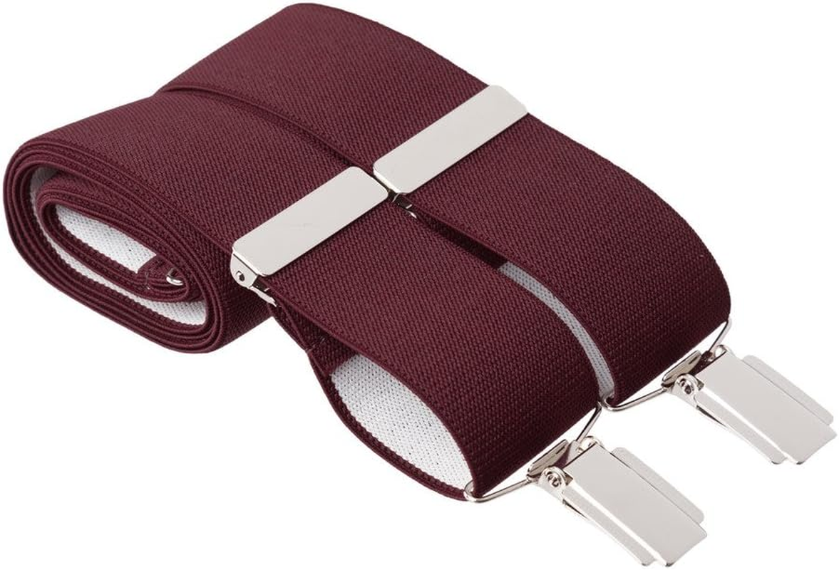 Mens Trouser Braces Plain 35Mm Strong Clips Standard - 4XL Extra Long Size, Wine / Burgundy, XL - 48 Inches Long image number 1