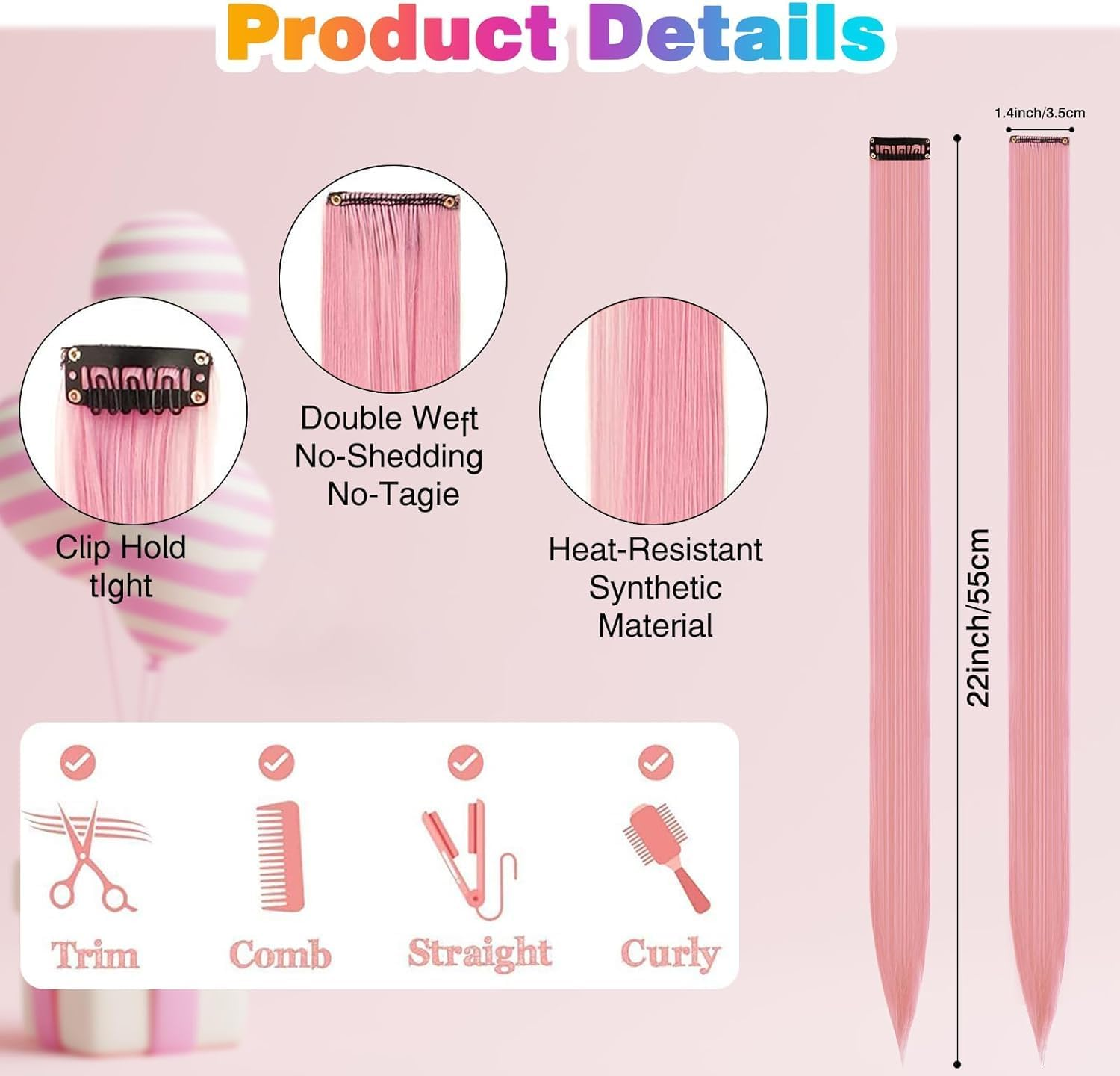 26Packs Colored Clip in Hair Extensions, POIUNA 20Inch Rainbow Straight Color Clip in Hair Extension for Kids Girls Party Highlights Synthetic Hairpiece for Girls (13 Colors)