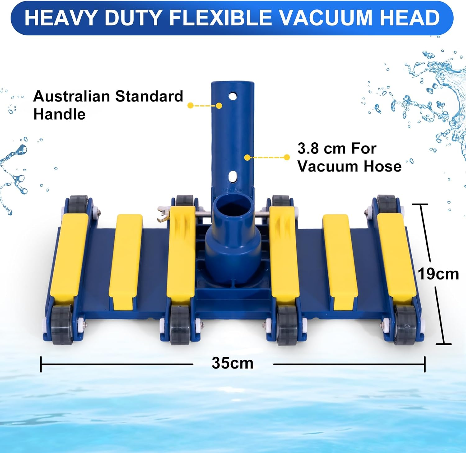 POOLAZA 35Cm Pool Vacuum Head &ndash; Weighted Pool Vacuum Head with Bottom Brushes & 6 Weights, Flexible Design with Swivel Hose Connection and Wheels, for Inground & above Ground Pools image number 4