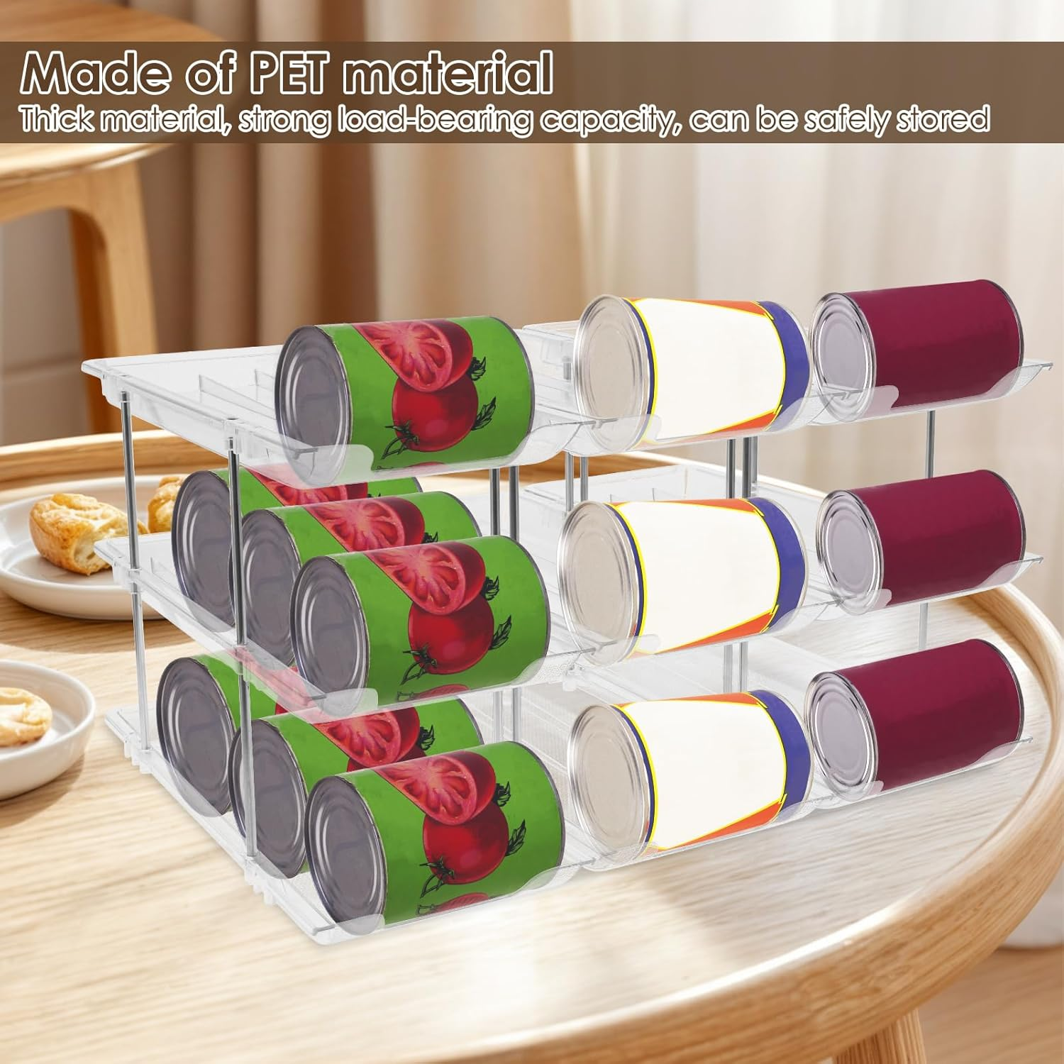 3-Tier Stackable Can Storage Rack Organizer, Can Storage Organizer Pantry, Clear Can Organizer Rack, Canned Food Holders, Stackable Soup Can Dispenser for Kitchen Cupboard and Pantry Storage image number 1