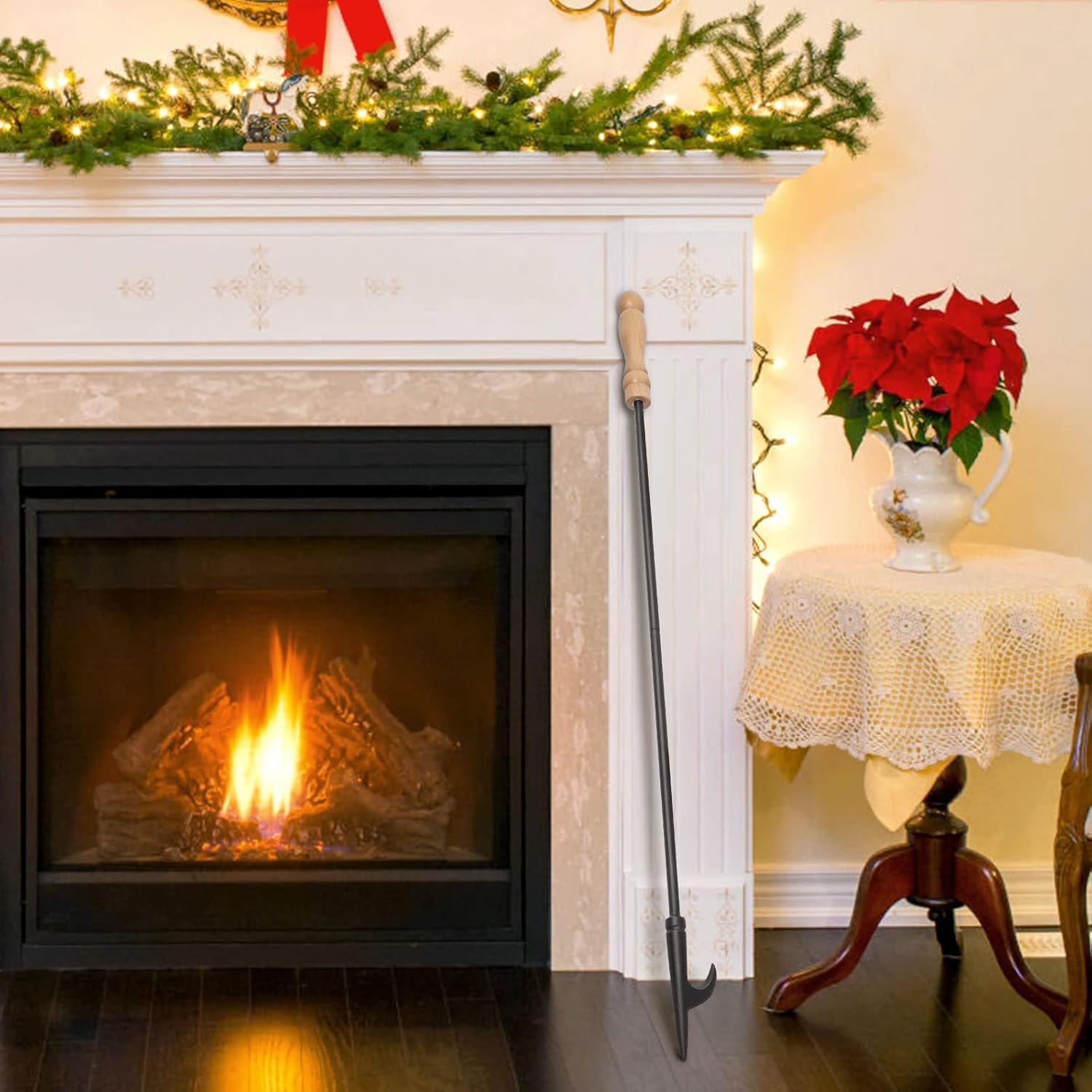 Fire Poker for Fire Pit, 32 Inch Fireplace Poker Premium Solid Steel Fire Pit Poker Campfire Poker for Fireplace Camping Wood Stove Indoor and Outdoor - Rust Resistant Black Finish - Black 01 image number 4