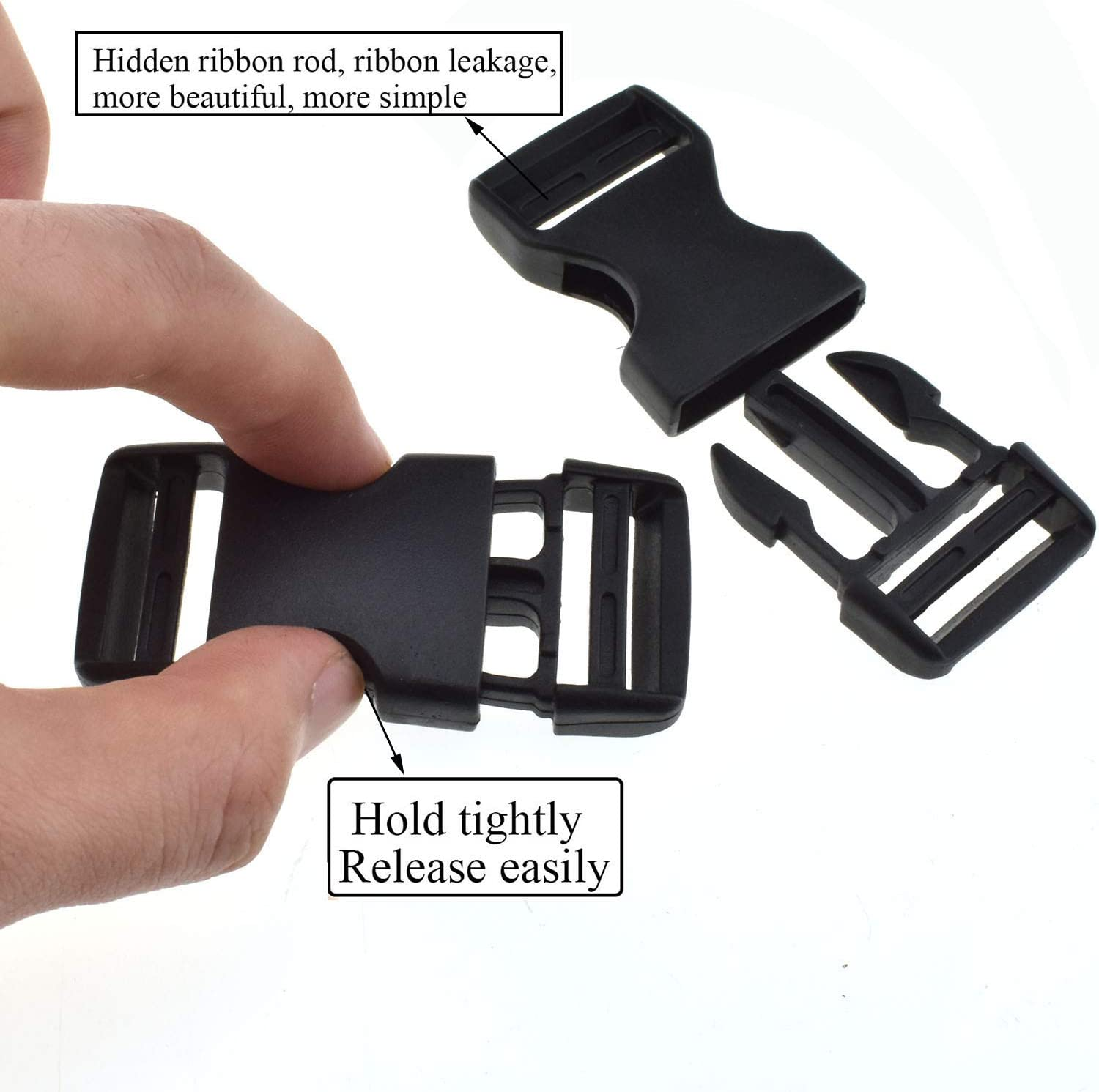 SGH Pro Quick Side Release Buckles Clips Snaps Dual Adjustable No Sewing Heavy Duty Plastic 1"/25Mm Wide 6 Pack for Nylon Strap Backpack Fanny Pack Webbing Belt Dog Collars Sturdy image number 4