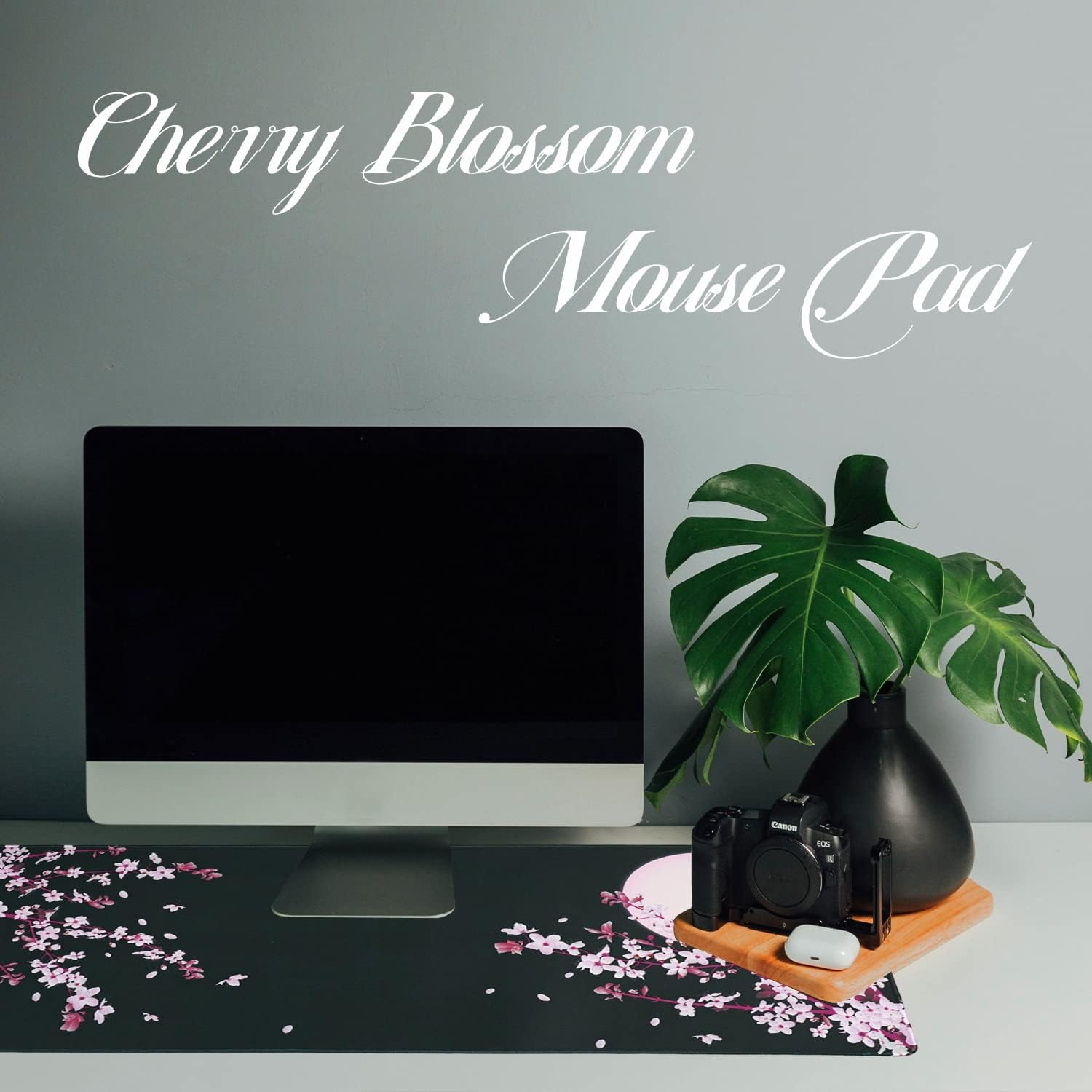Japanese Cherry Blossom Sakura Mouse Pad Black XL, Extended Large Mouse Pad, Kawaii Pink Black Mousepad, Moon Floral Long Big Desk Mouse Mat, Cherry Blossom Decor Stuff Accessories, 31.5 X 11.8 Inch image number 4