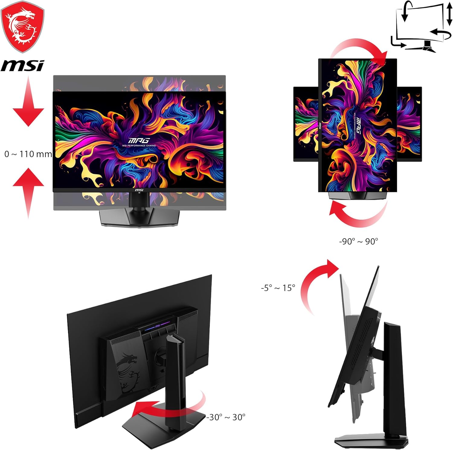 MSI MPG 321URX QD-OLED 32 Inch UHD Flat Gaming Monitor - 3840 X 2160 Quantum Dot OLED Panel, 240Hz / 0.03Ms, 99.3% DCI-P3, &Delta;E&le;2, Displayhdr True Black 400, KVM - DP 1.4A, HDMI 2.1, USB Type-C 90W image number 2