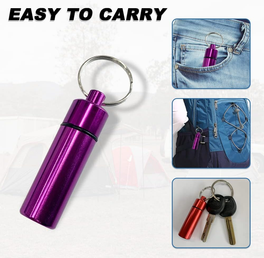 8 Colors Small Portable Pill Box Keychain, Waterproof Aluminium Alloy Mini Pocket Pill Case Container, Metal Pill Holder Earplug Organizer for Travel, Small image number 1