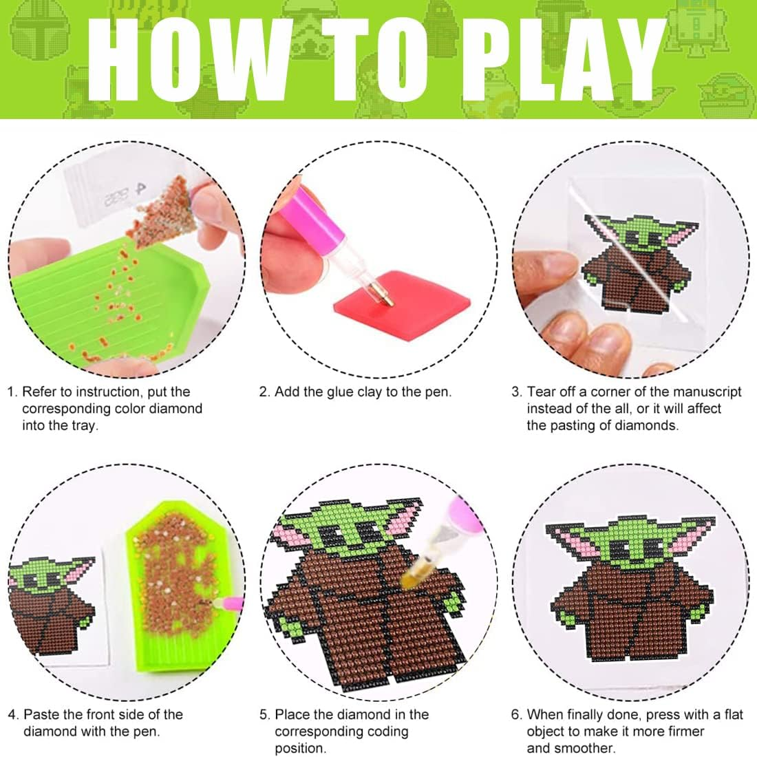 Tydeus Diamond Painting Children, 12 Piece Diamond Painting Set, Cartoon Theme Diamond Painting Kits, Crystal Diamond Painting, Grey Green Diamond Painting Set for Gift, Adults, Children