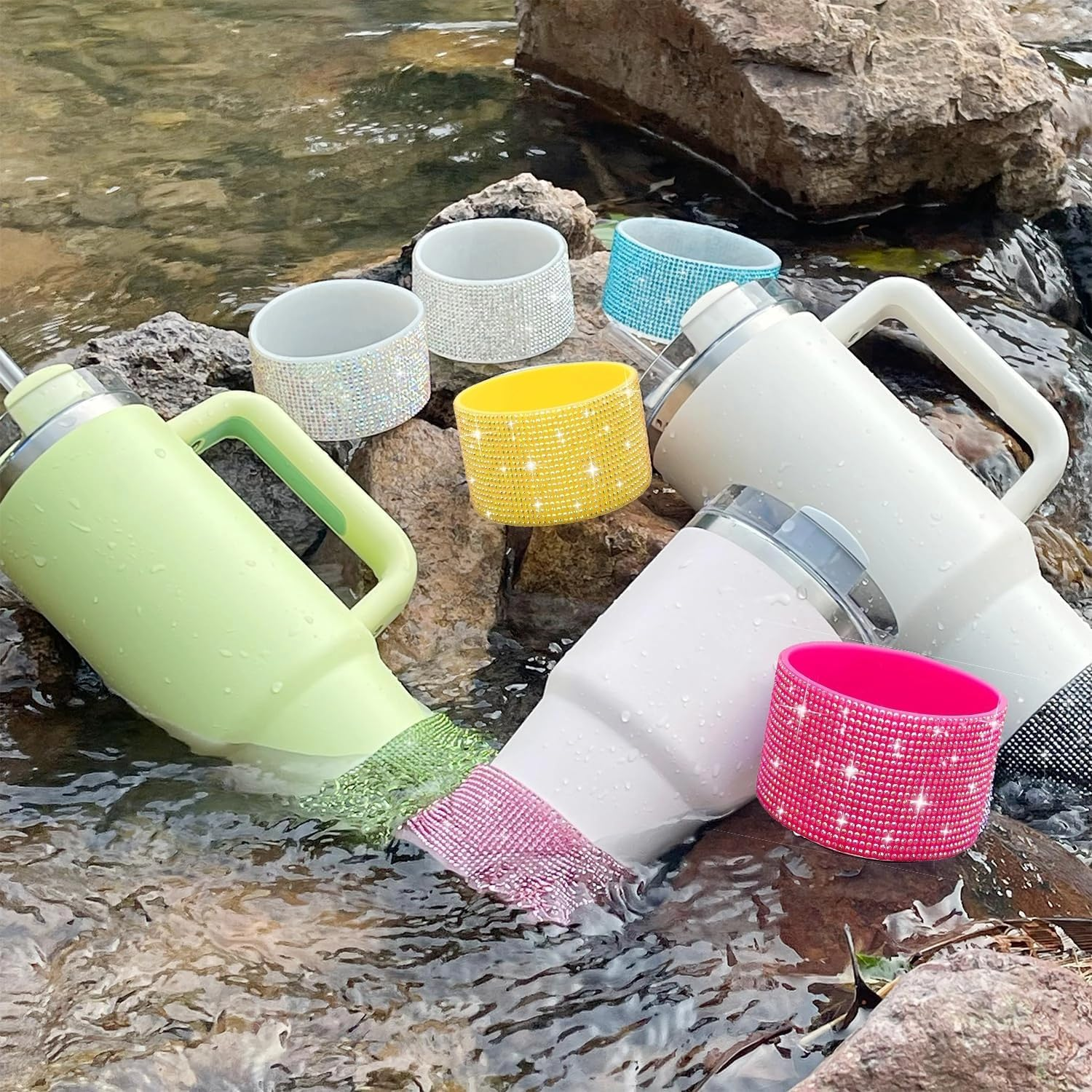 Protective Rhinestone Glitter Silicone Boot Bling Diamond Anti-Slip Sleeve Cover for Stanley Cup 20-40Oz,12-24Oz and More Tumblers 2.8-2.9 Inch Bottom image number 3