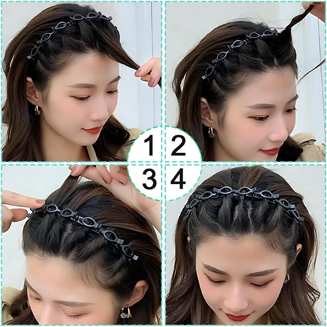 XYTAHDM Pack of 2 Hair Bands with Clips, Non-Slip Headband for Women and Girls, Hair Clips with Hair Clip Teeth, Elegant Headband for Women and Girls image number 4