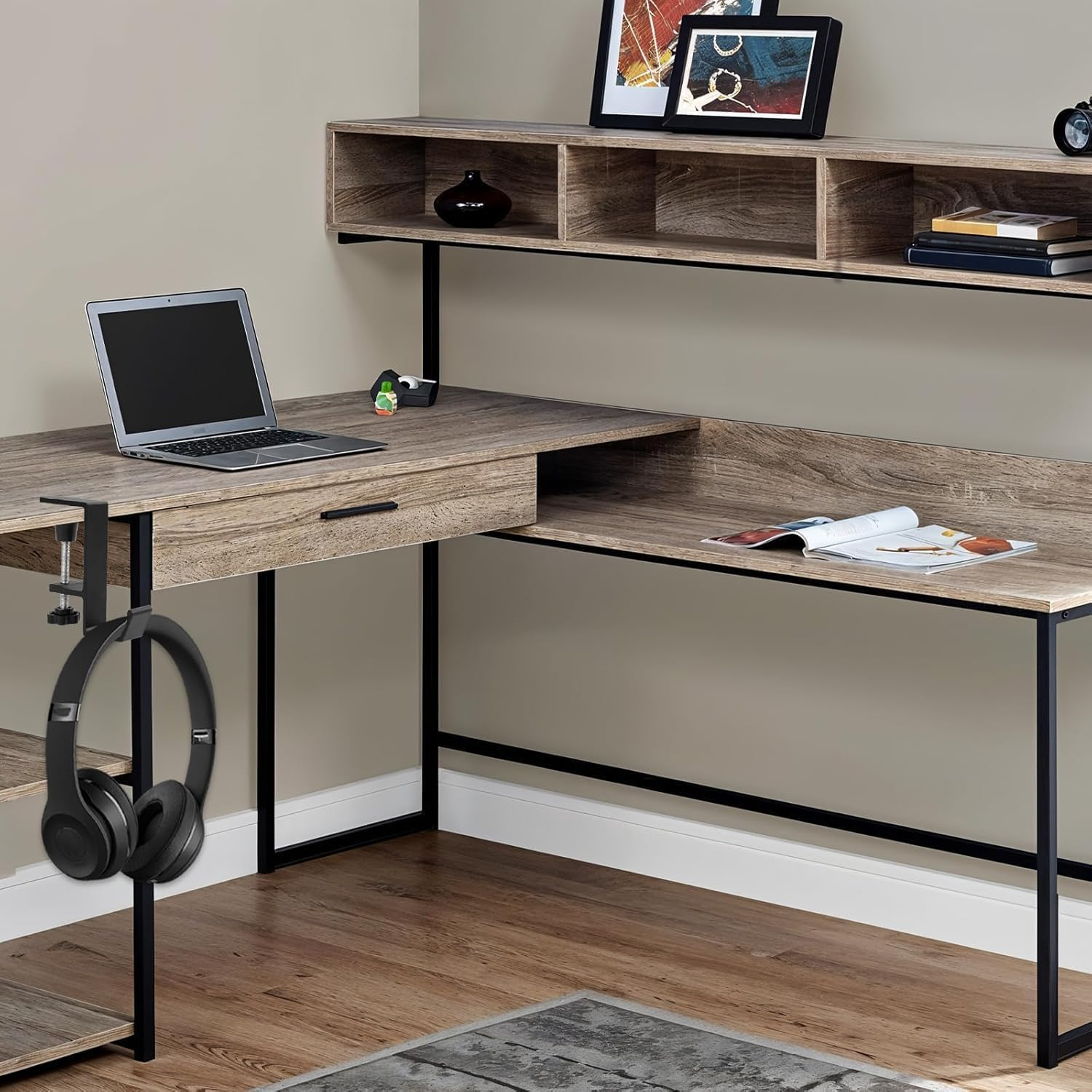 Desk Hook,Clamp-On Desk Mount Bag Holder Hook,Desk Backpack Hanger Desk Mount Headphone Holder,Table Hooks for Hanging Bags with Adjustable Desktop Clamp,Desk Table Hanging Storage Hook (Black) image number 4