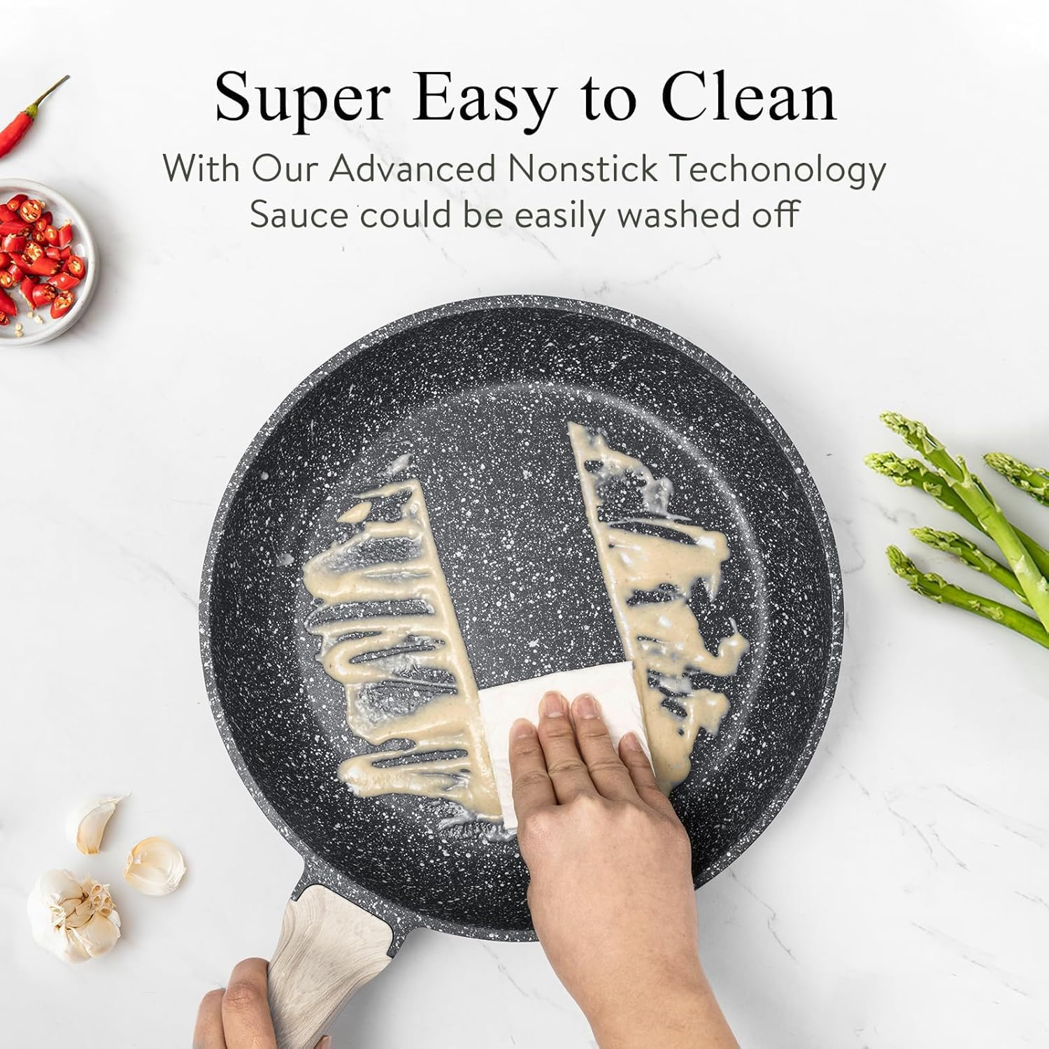 Nonstick Cookware Set 12-Piece, Healthy Pots and Pans Set, Non-Toxic Kitchen Cooking Set, with Anti-Scald Handle, PFAS and PFOA Free, Black Granite Induction Cookware image number 3