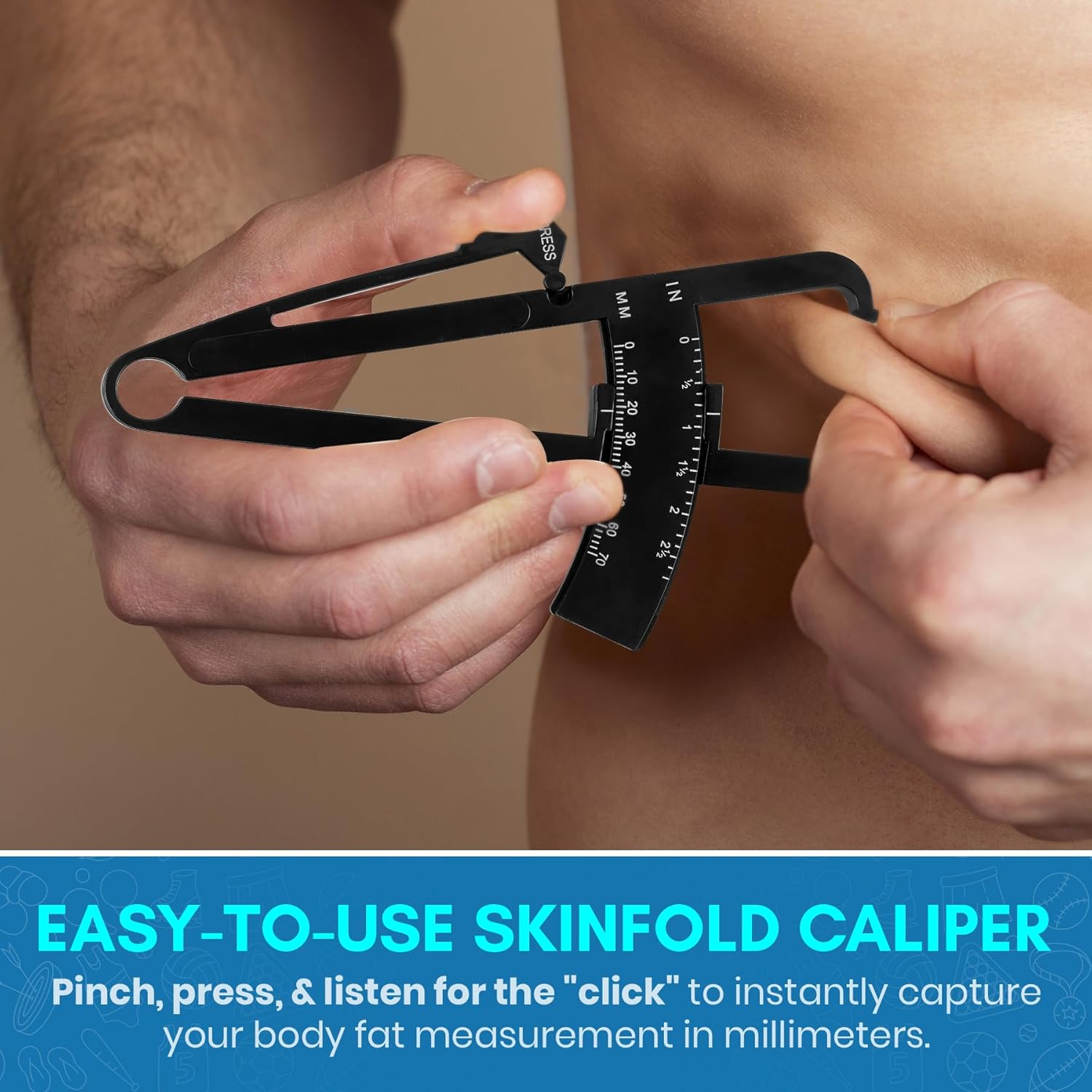 Skinfold Body Fat Caliper - Skin Fold Body Fat Analyzer and Handheld BMI Measurement Tool Skinfold Caliper Device Measures Body Fat for Men and Women by Medca - (Pack of 2, Black) &hellip; image number 1