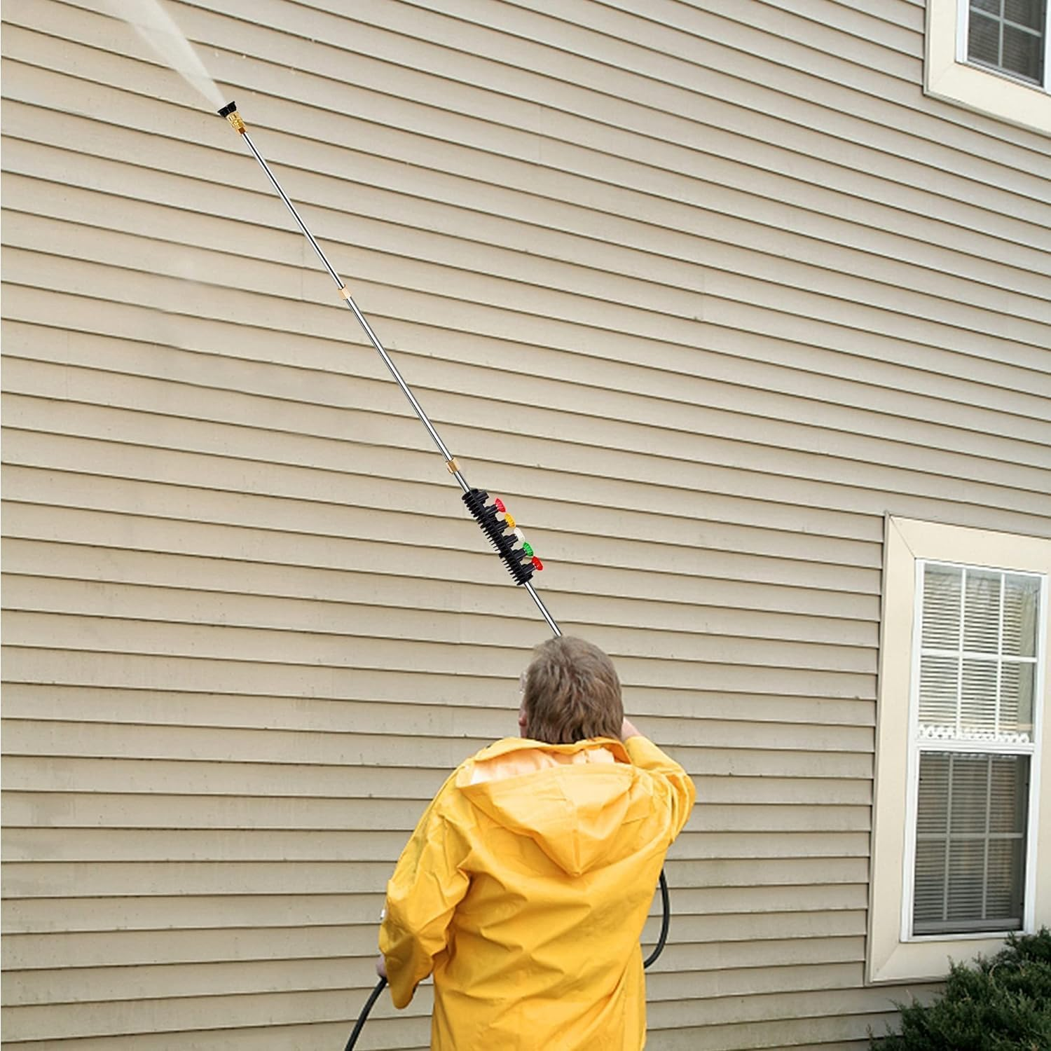 YUET High Pressure Washer Wand Extension Set, Replacement Lance, 7.5-Feet, 1/4 Inch Quick Connect, 4000 PSI Gutter Cleaning Tool Rod,Roof Cleaner Lance with 6 Pcs Nozzle Tips, 10 Pcs Rubber Ring