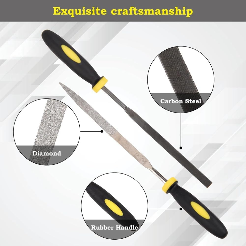 Veumoie 13PCS Needle Files Set,6 Diamond Files & 6 Steel File Sets and Cleaning Brush & Case with Handle image number 6