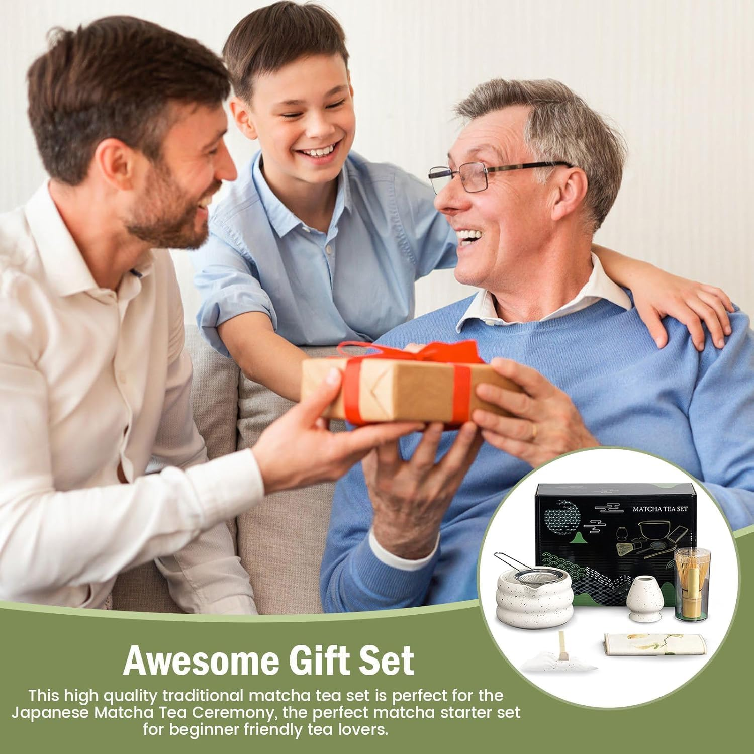 Matcha Whisk Set, Ceramic Matcha Set Includes Matcha Bowl, Matcha Whisk and Holder, Bamboo Scoop, Scoop Rest, Sifter and Tea Towel - 7 Pcs Matcha Kit for Matcha Lovers (White) image number 6