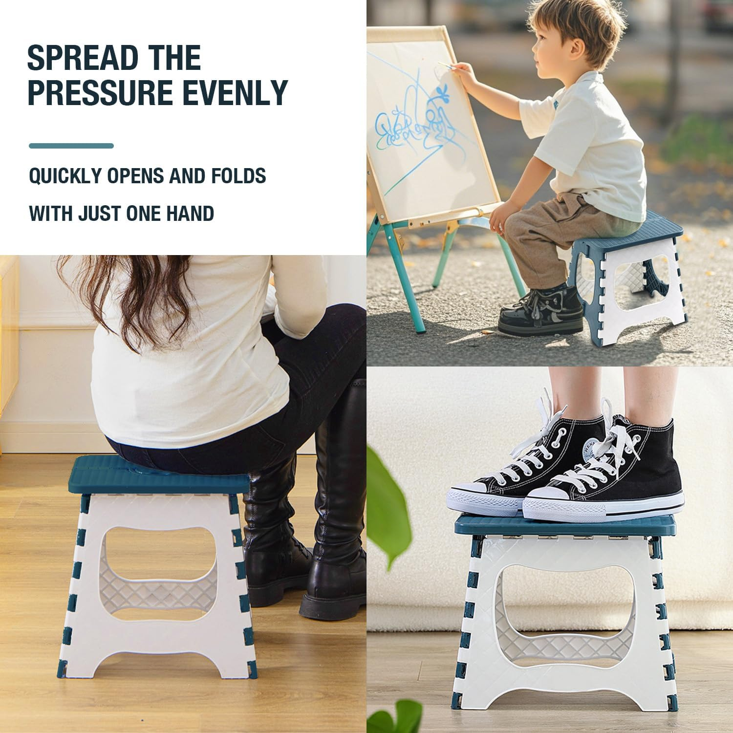 Auzly Foldable Step Stool 11.8Inch |Holds up to 330 Lbs| Collapsible Stool for Adults | Non-Slip Bathroom Step Stool | Portable Folding Stool for Kitchen, Home Storage | Space Saving Design image number 5
